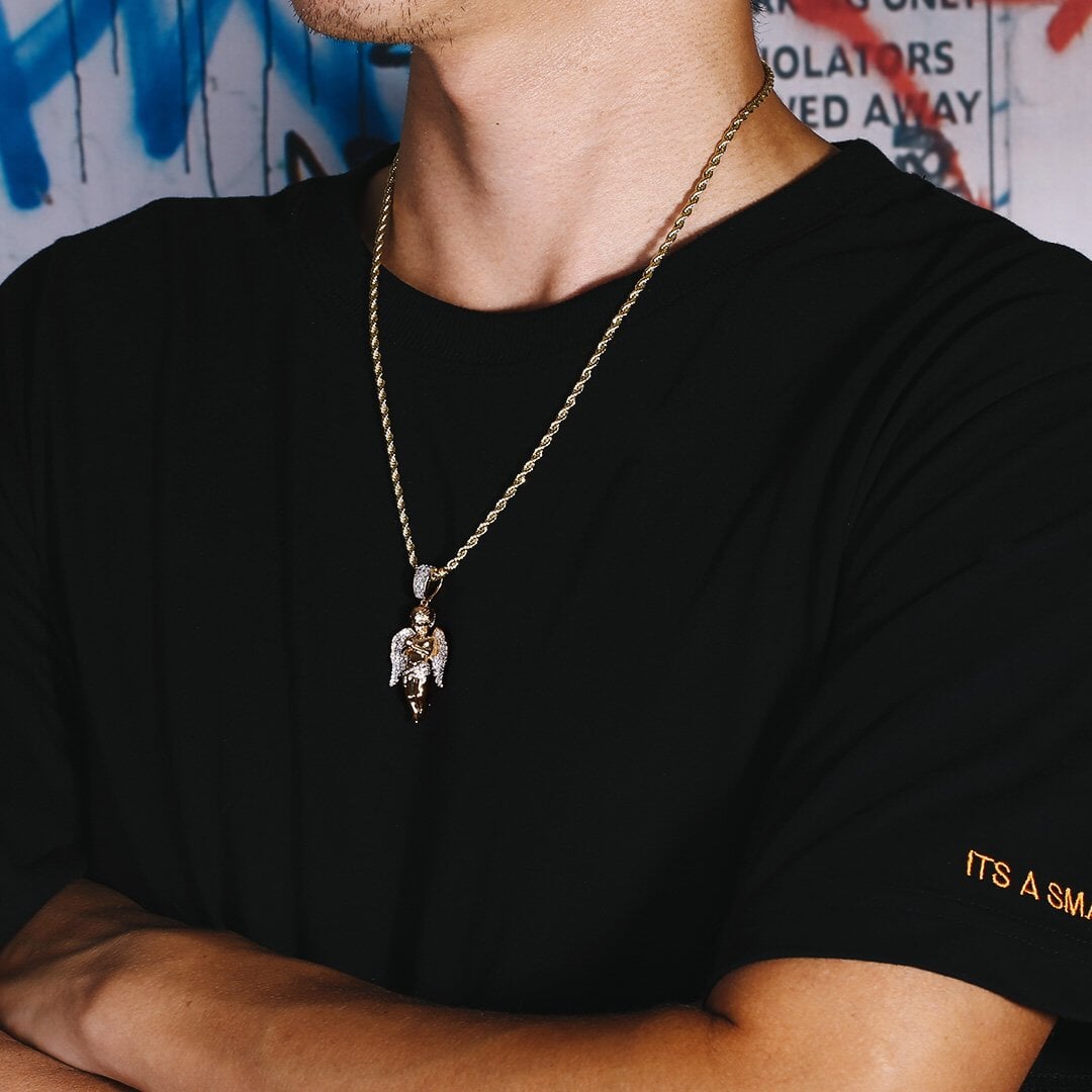 Iced Angel Pendant 14K Gold Plated