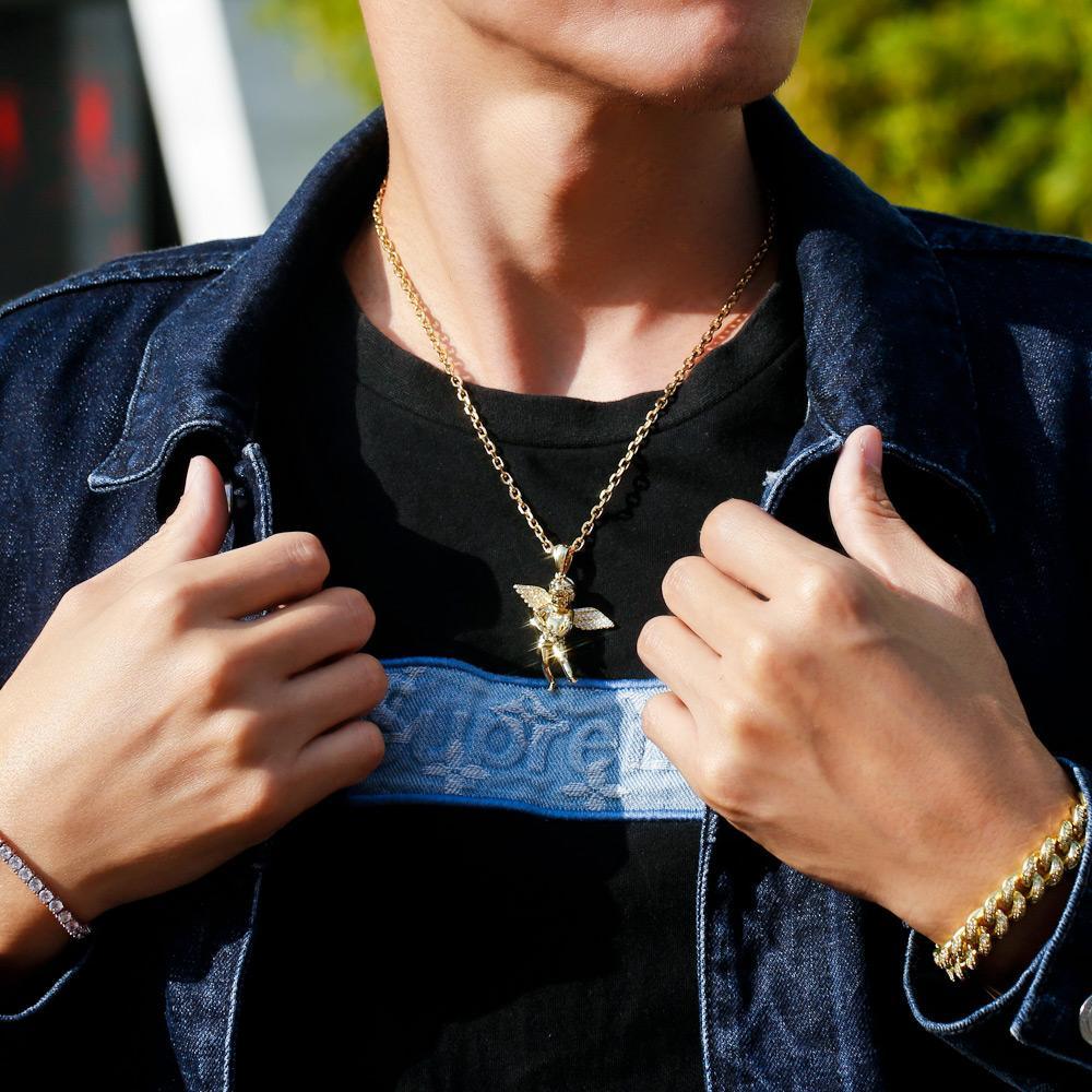 Iced Cupid Angel Pendant 14K Gold Plated