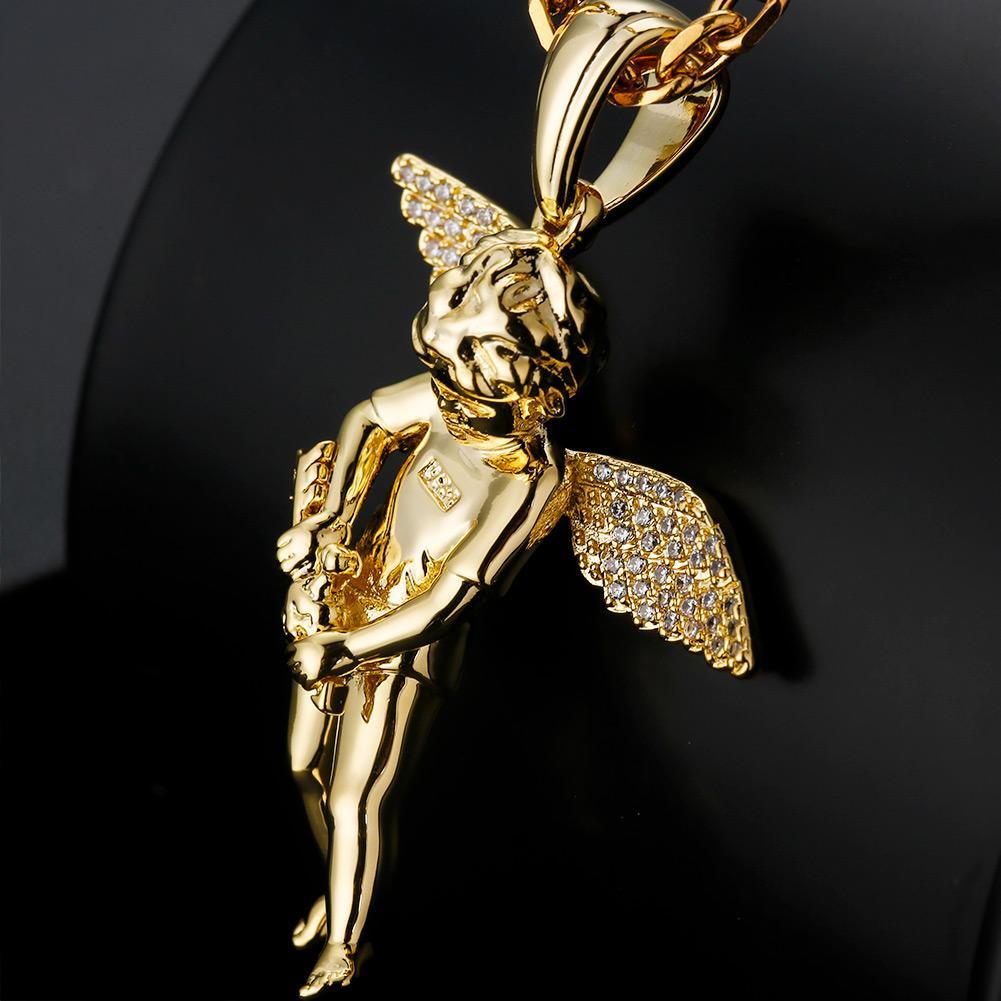 Iced Cupid Angel Pendant 14K Gold Plated
