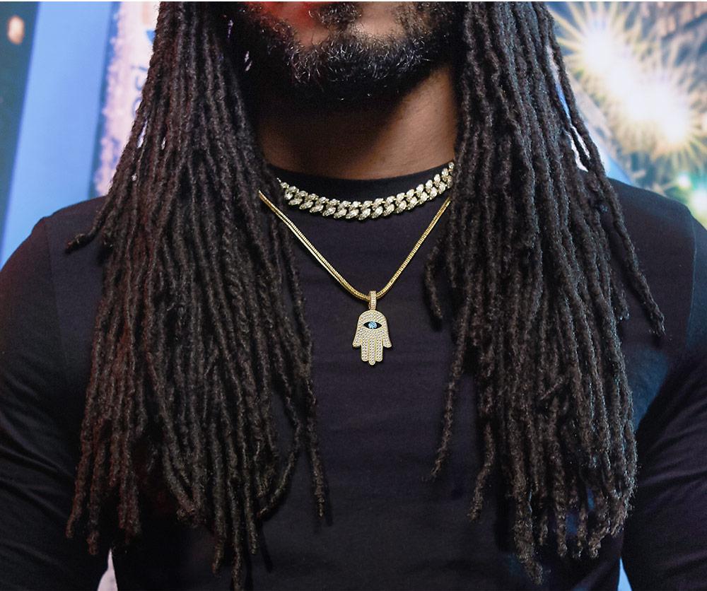 Iced Hamsa Hand Pendant 14K Gold Plated