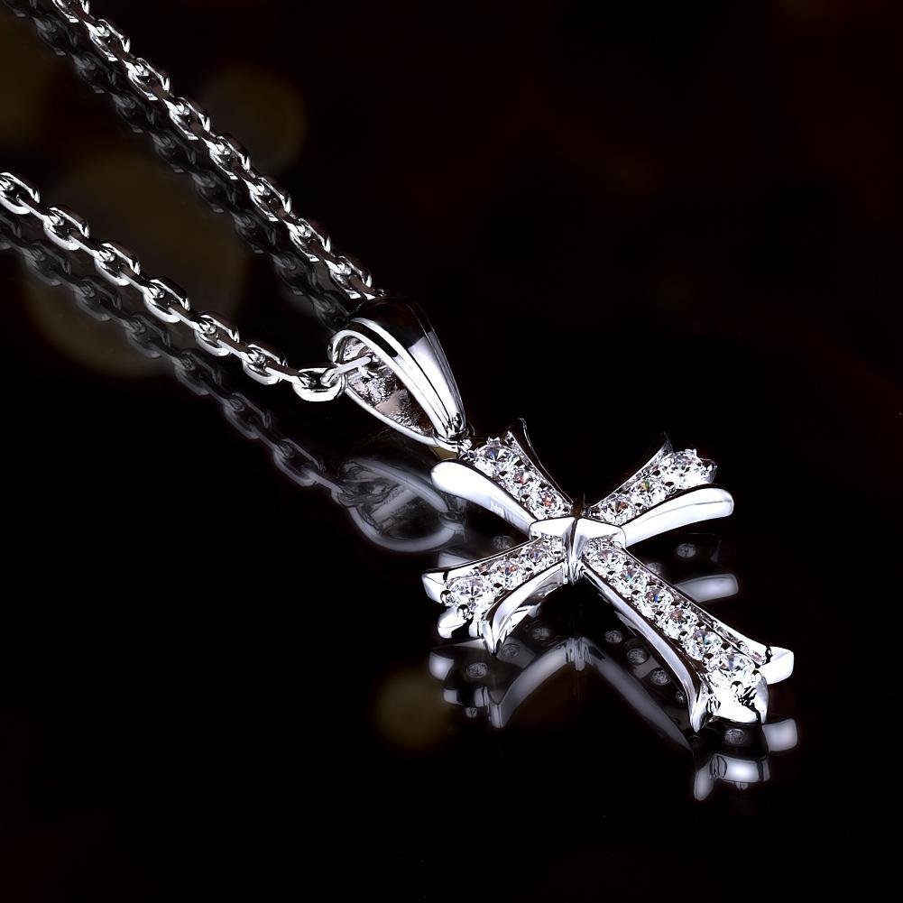 Iced Iris Cross Pendant White Gold Plated