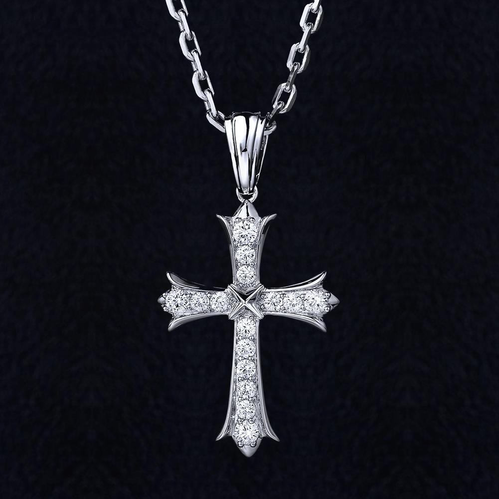 Iced Iris Cross Pendant White Gold Plated