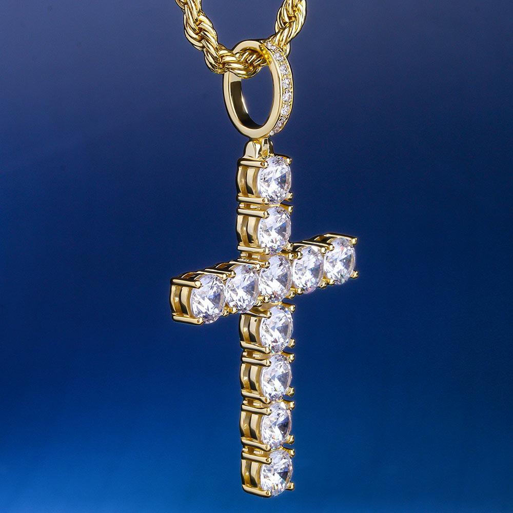 Iced Out Cross Pendant 14K Gold Plated