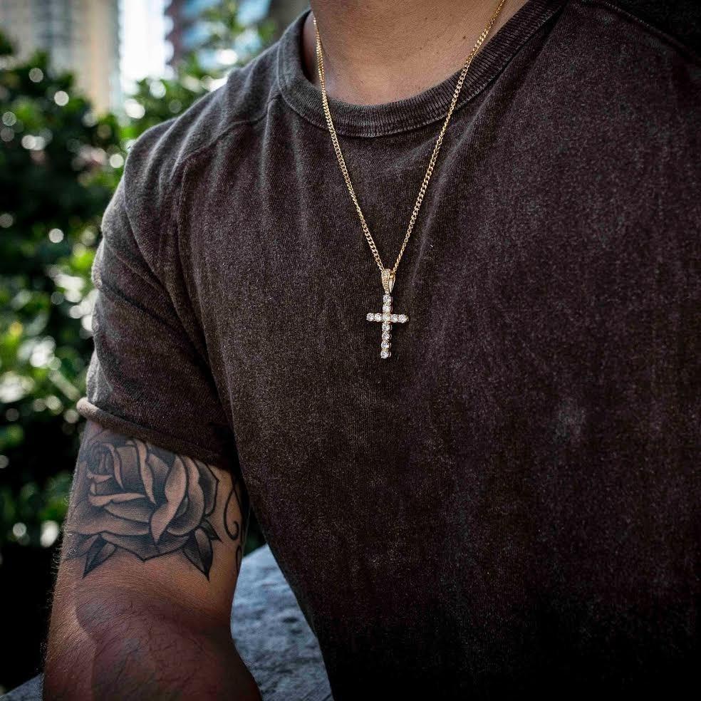 Iced Out Cross Pendant 14K Gold Plated