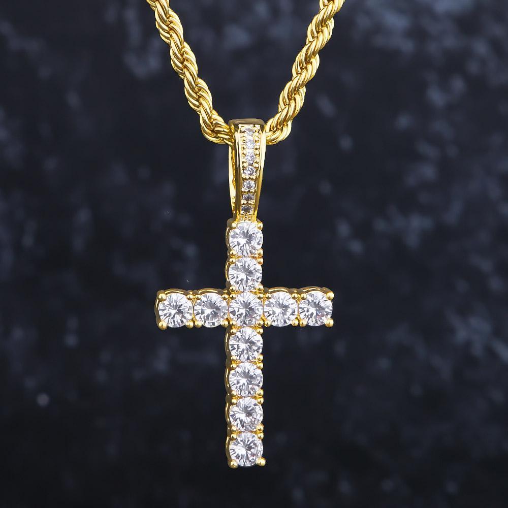 Iced Out Cross Pendant 14K Gold Plated 