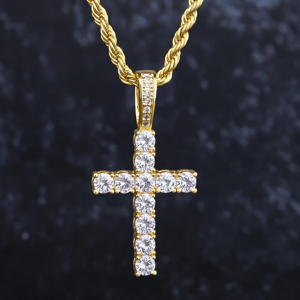 Iced Out Cross Pendant 14K Gold Plated