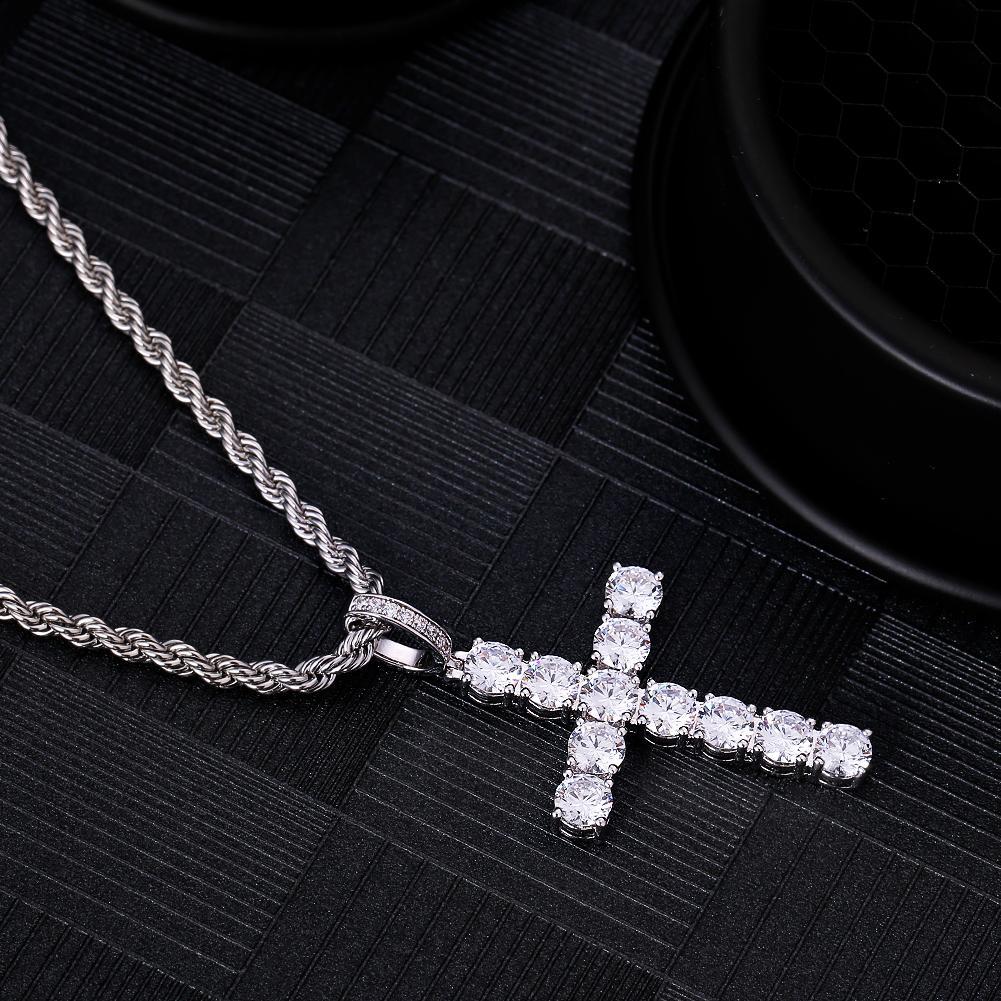 Iced Out Cross Pendant White Gold Plated