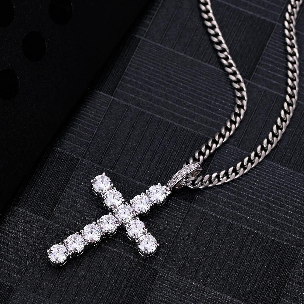 Iced Out Cross Pendant White Gold Plated