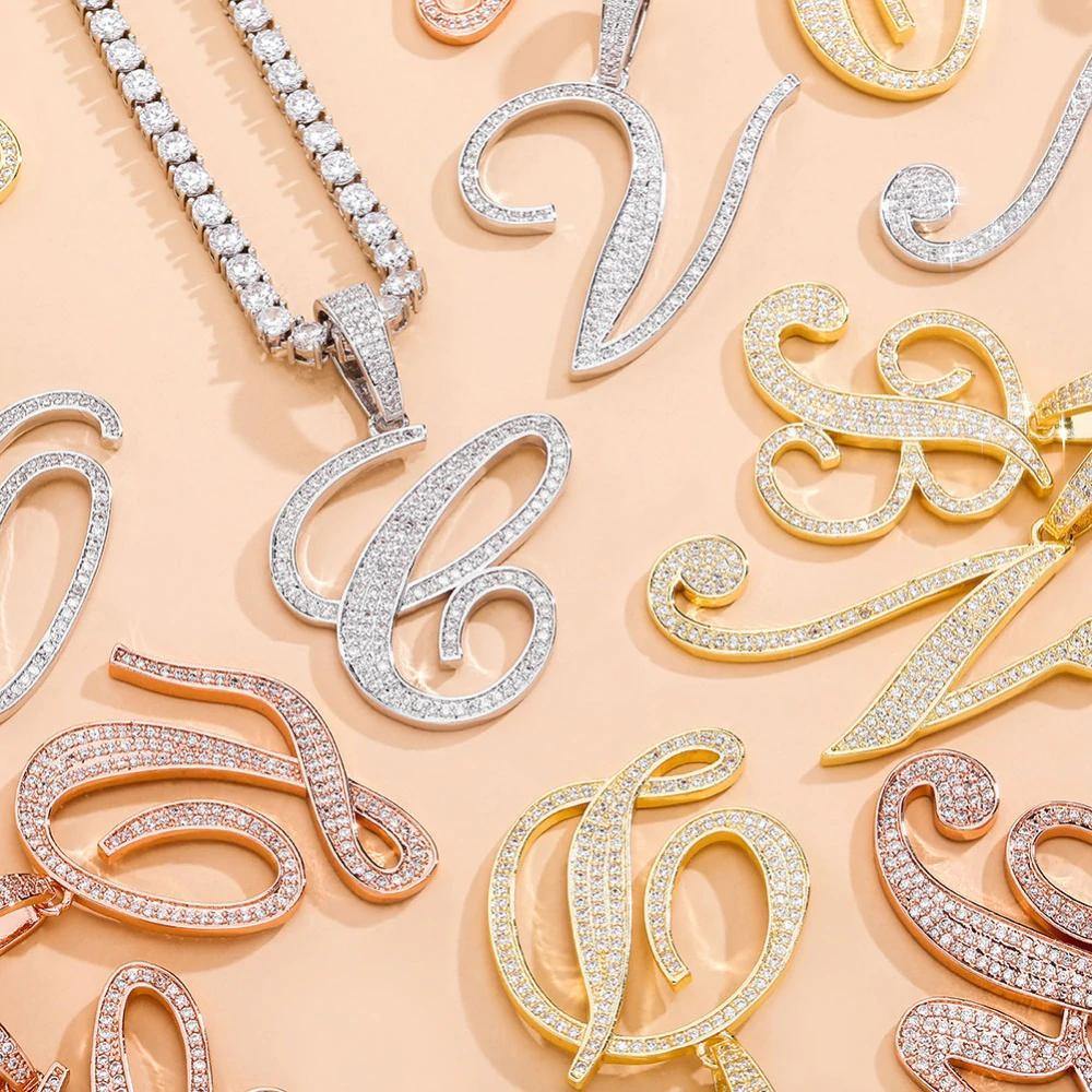 Iced Out Cursive Letters Pendant Necklace