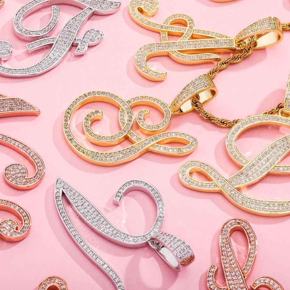 Iced Out Cursive Letters Pendant Necklace