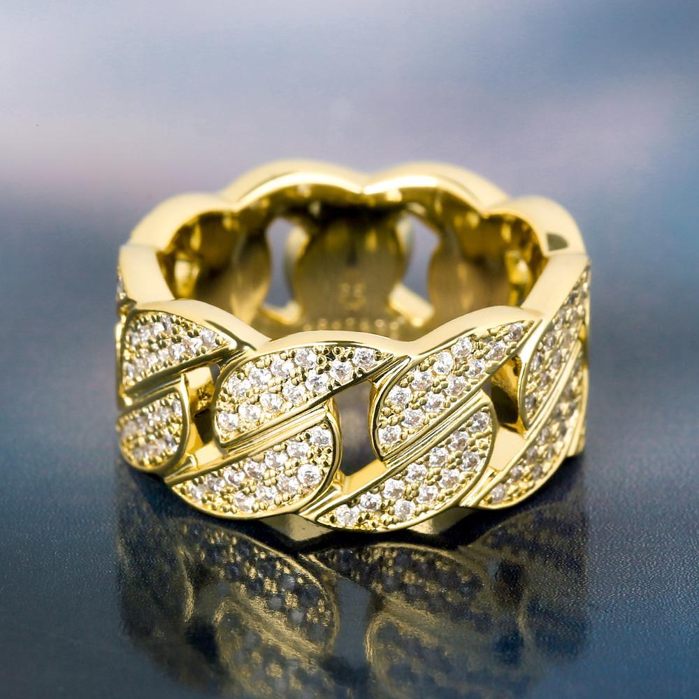 Iced Out Diamond Cuban Link Ring Gold Plated 8 14K Gold