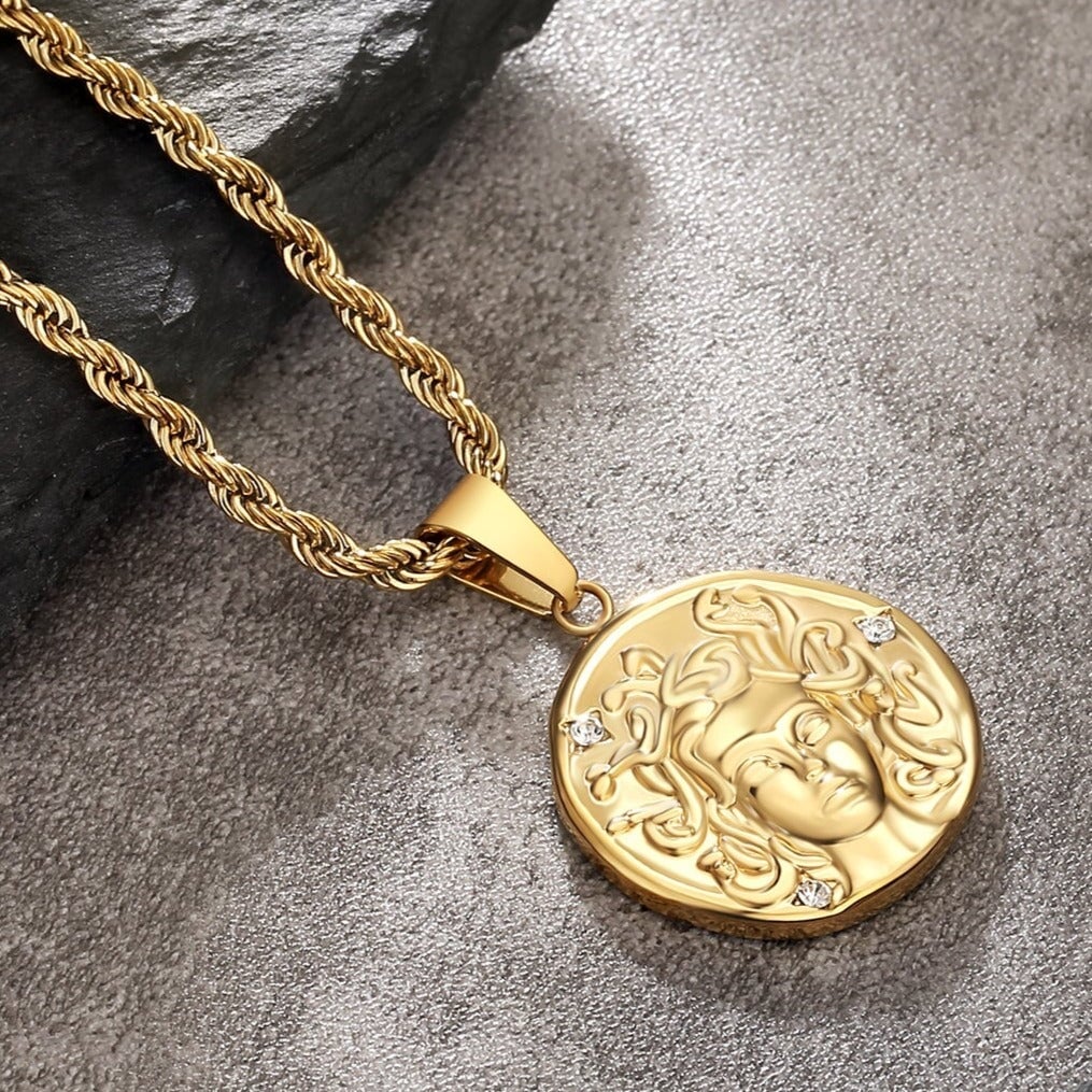 Medusa Head Coin Pendant Necklace