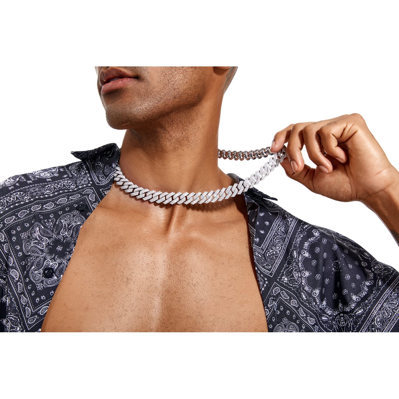 Moissanite Diamond Prong Cuban Link Chain in White Gold - 15mm Bling Proud