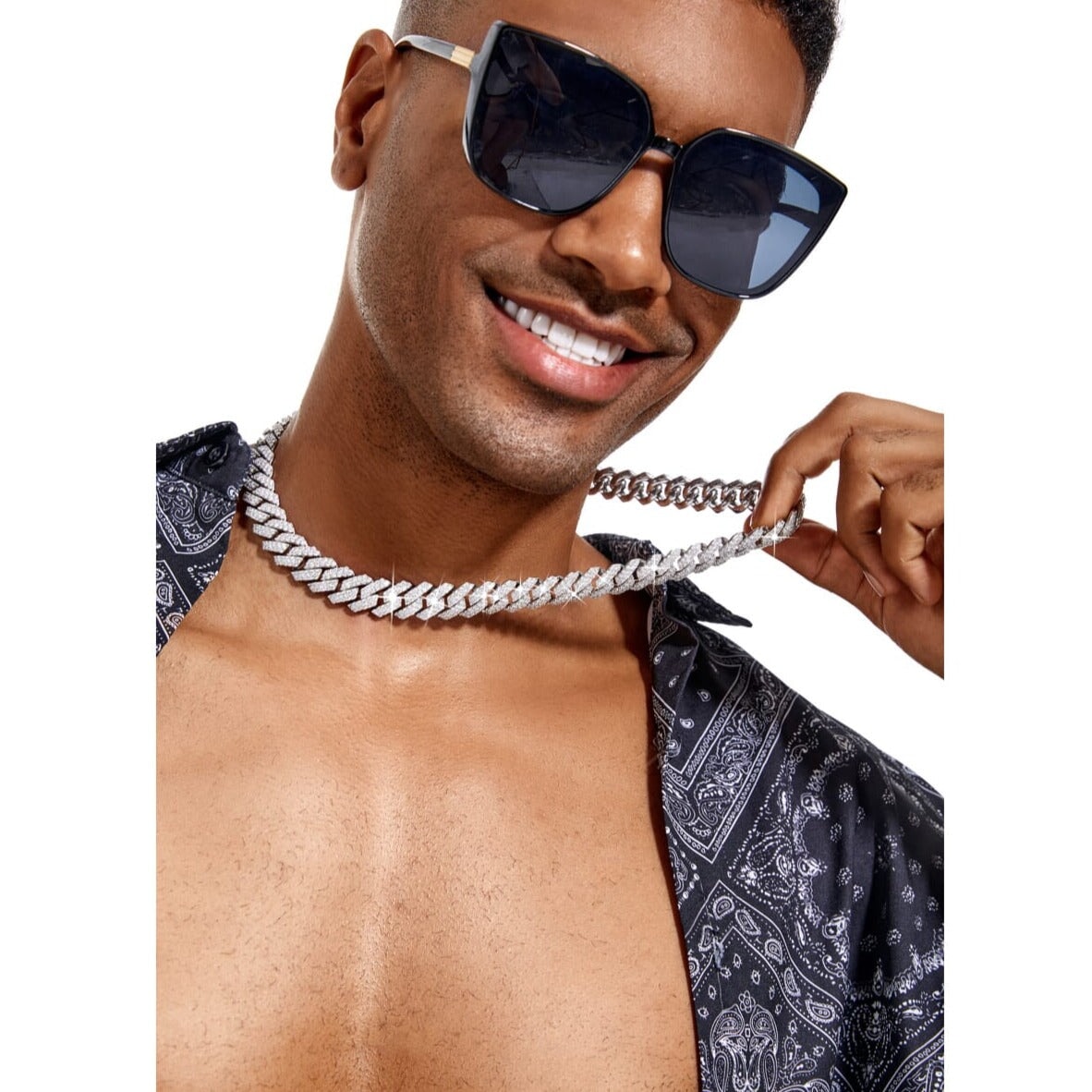 Moissanite Diamond Prong Cuban Link Chain in White Gold - 15mm Bling Proud