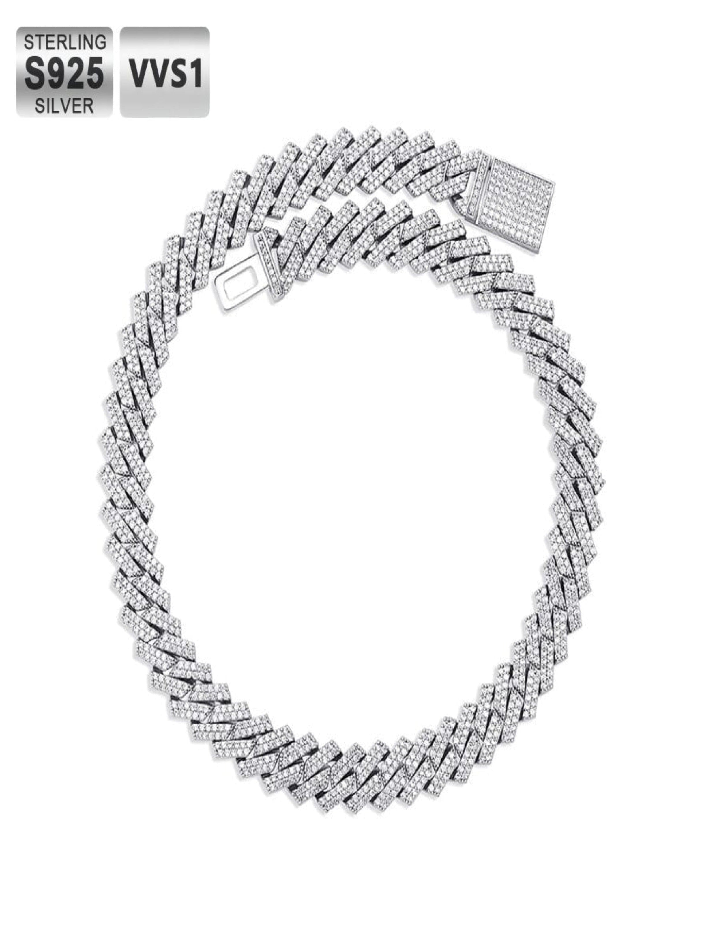 Moissanite Diamond Prong Cuban Link Chain in White Gold - 15mm Bling Proud