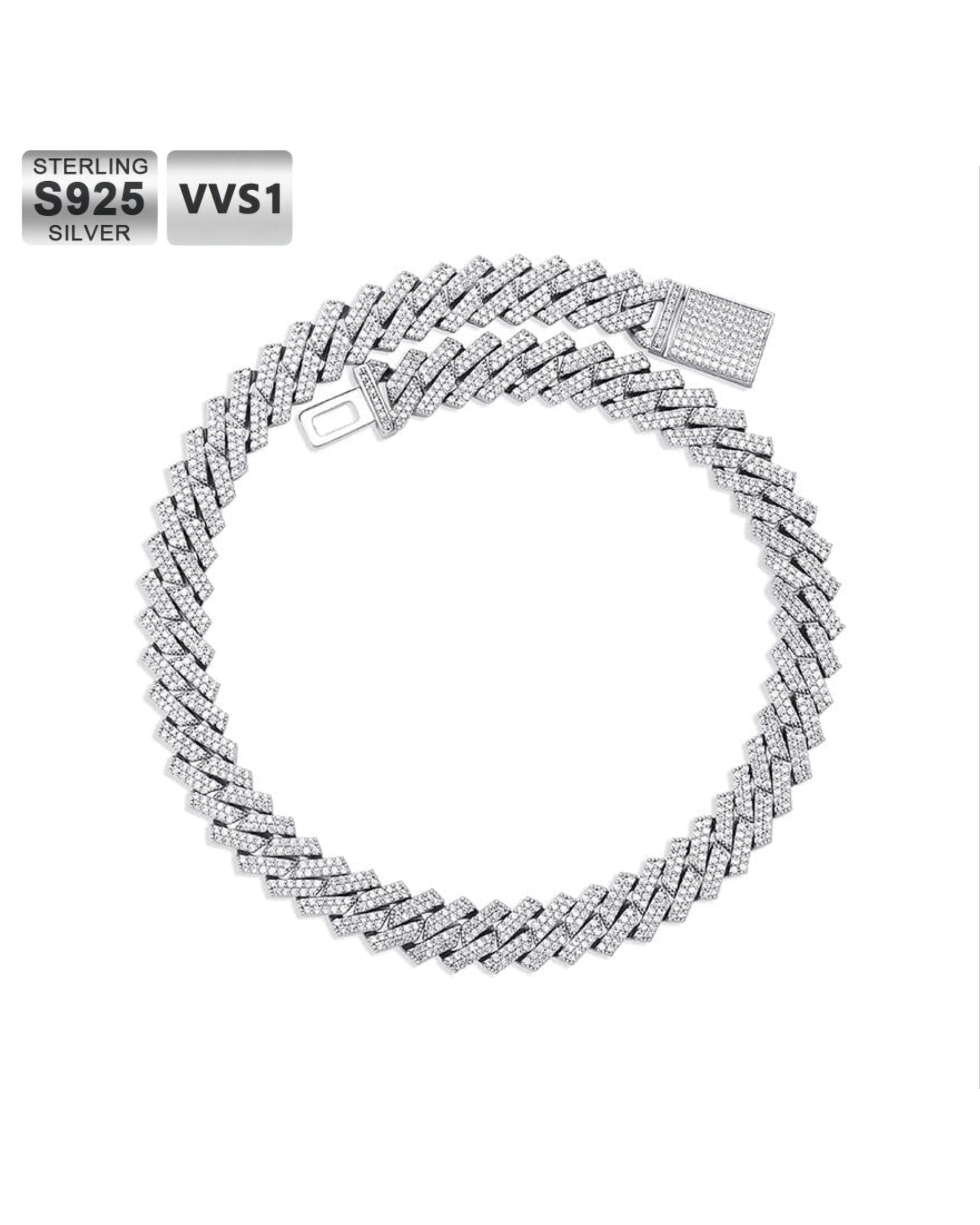 Moissanite Diamond Prong Cuban Link Chain in White Gold - 15mm Bling Proud