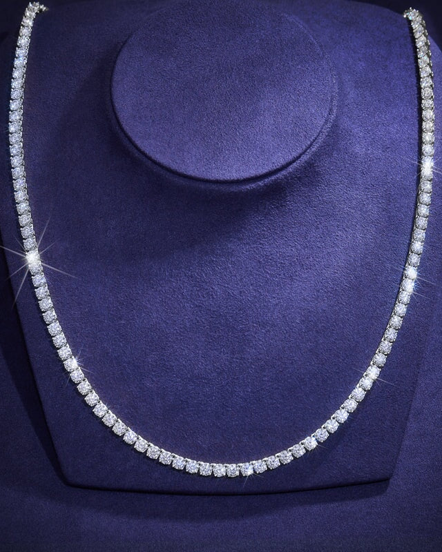 Moissanite Diamond Silver Tennis Chain Necklace in White Gold - 4mm Necklaces