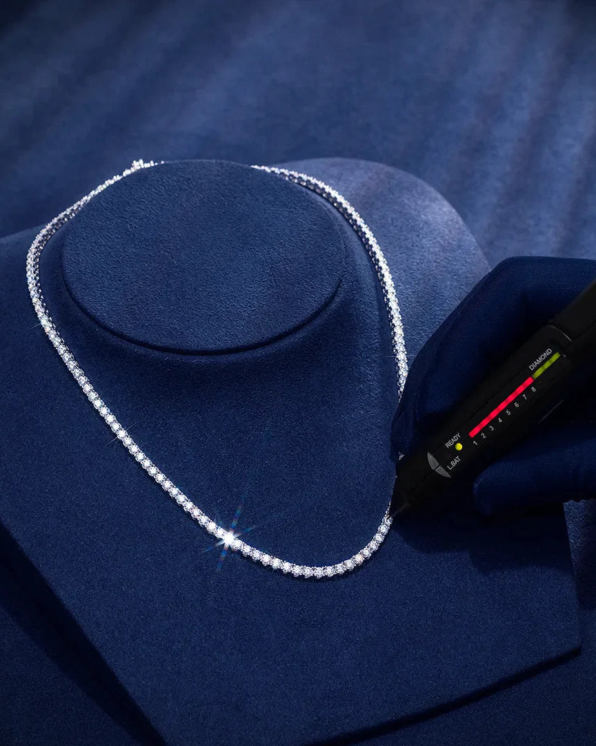 Moissanite Diamond Silver Tennis Chain Necklace in White Gold - 4mm Necklaces