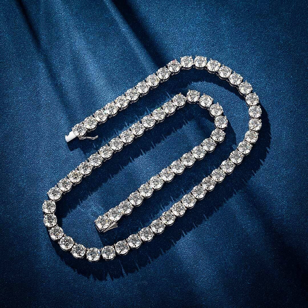 Moissanite Tennis Chain 925 Silver in White Gold - 6.5mm Necklaces