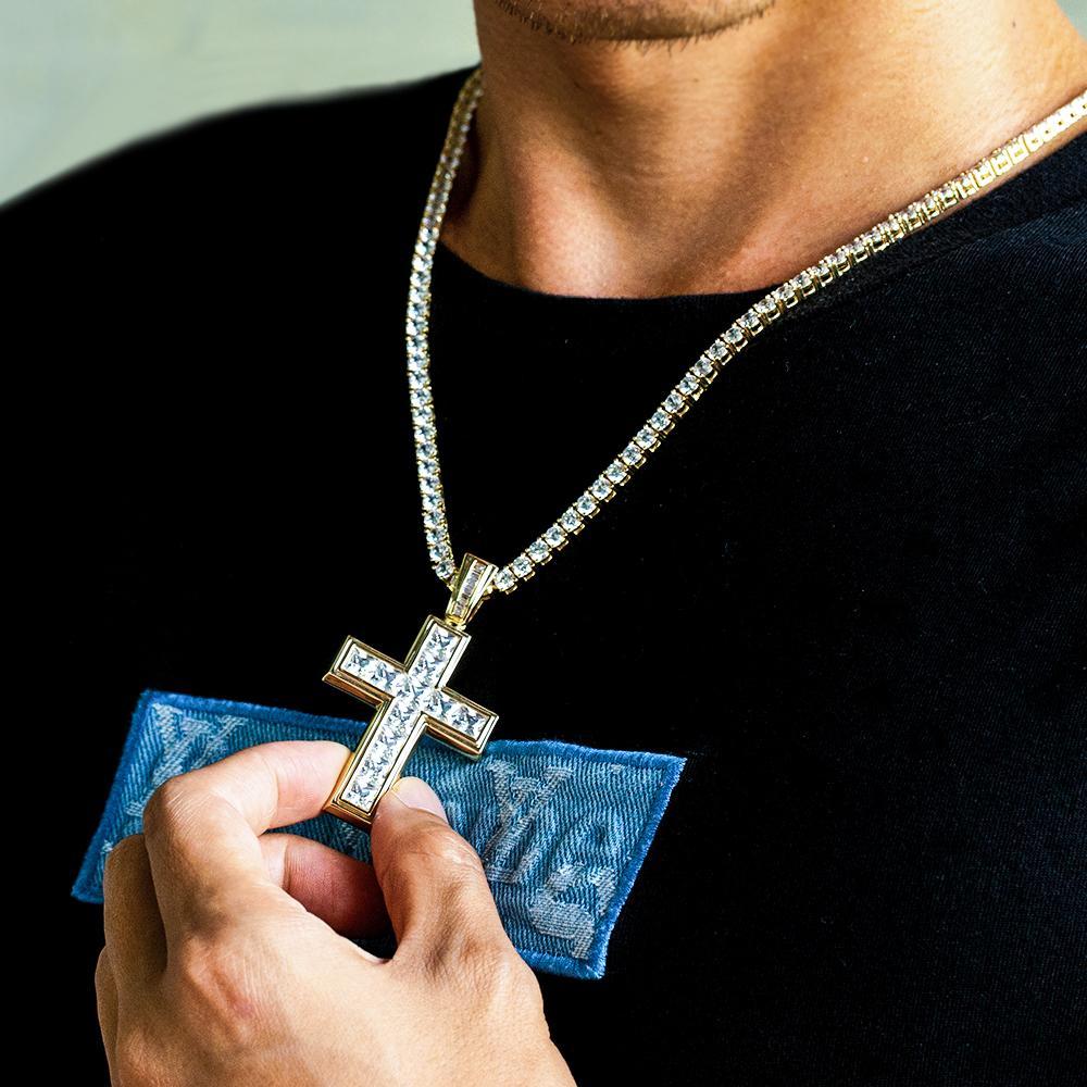 Princess Cut Cross Pendant 14K Gold Plated