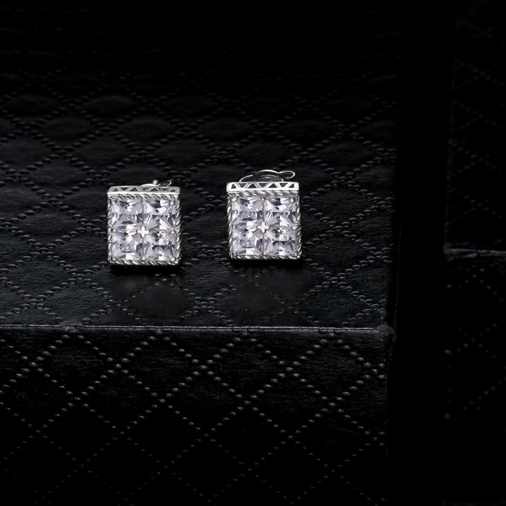 Princess Cut Diamond CZ Square Stud Mens Earrings Earrings