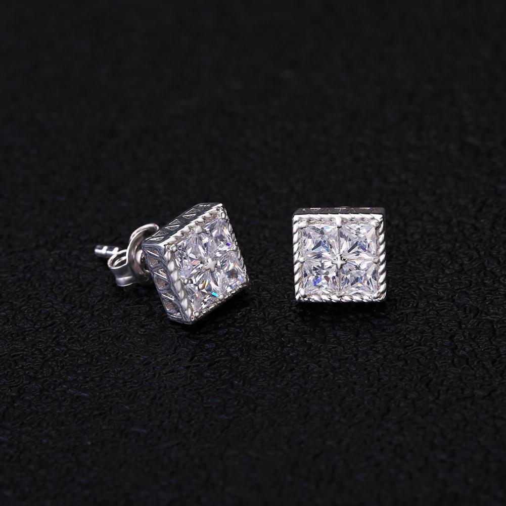 Princess Cut Diamond CZ Square Stud Mens Earrings Earrings