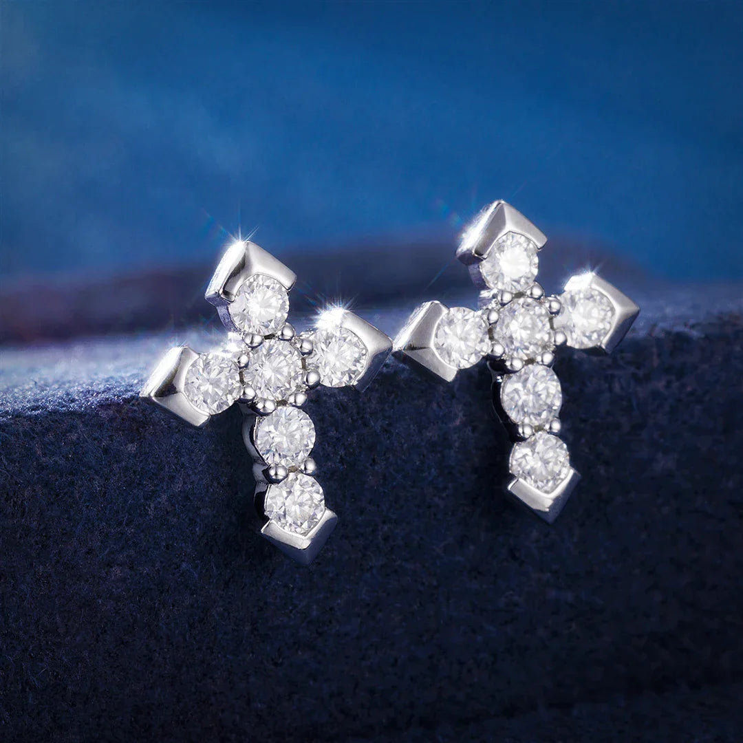 S925 Moissanite Cross Earring Studs - VVS1 Earrings