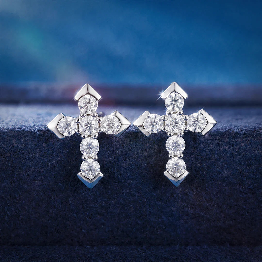 S925 Moissanite Cross Earring Studs - VVS1 Earrings