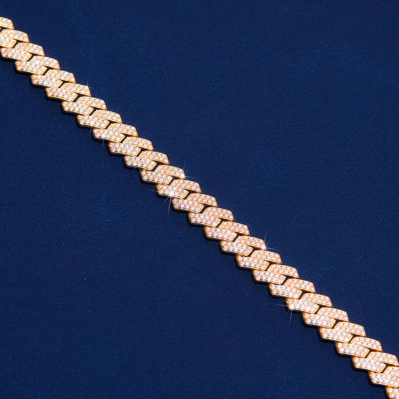 S925 Moissanite Diamond Prong Cuban Link Chain in 14K Gold - 12mm Necklaces