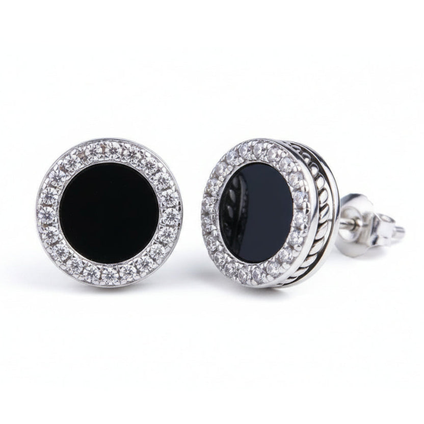 The Black Magic II® - 925 Sterling Silver Black Onyx Round Stud Earrings Earrings
