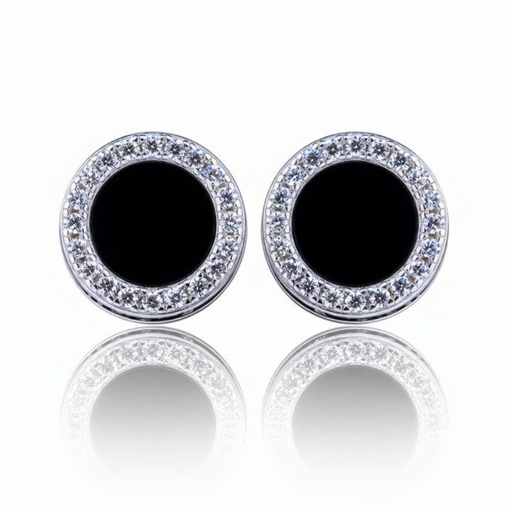 The Black Magic II® - 925 Sterling Silver Black Onyx Round Stud Earrings Earrings