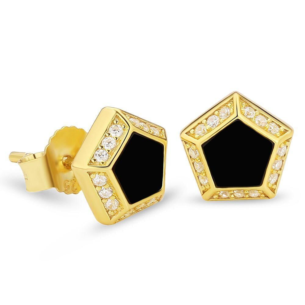 THE DARTH VADER® - Pentagon Black Diamond Stud Earrings in 14K Gold Earrings