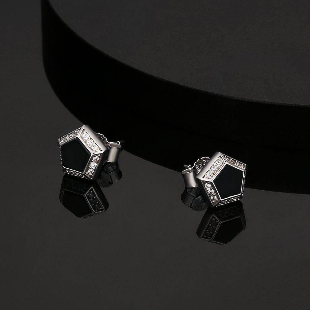 THE DARTH VADER® - Pentagon Black Diamond Stud Earrings in White Gold Earrings