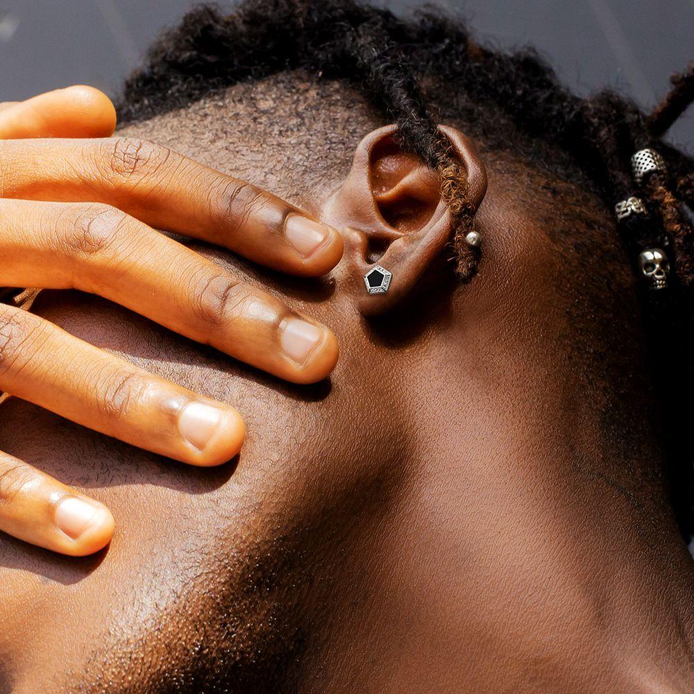 THE DARTH VADER® - Pentagon Black Diamond Stud Earrings in White Gold Earrings