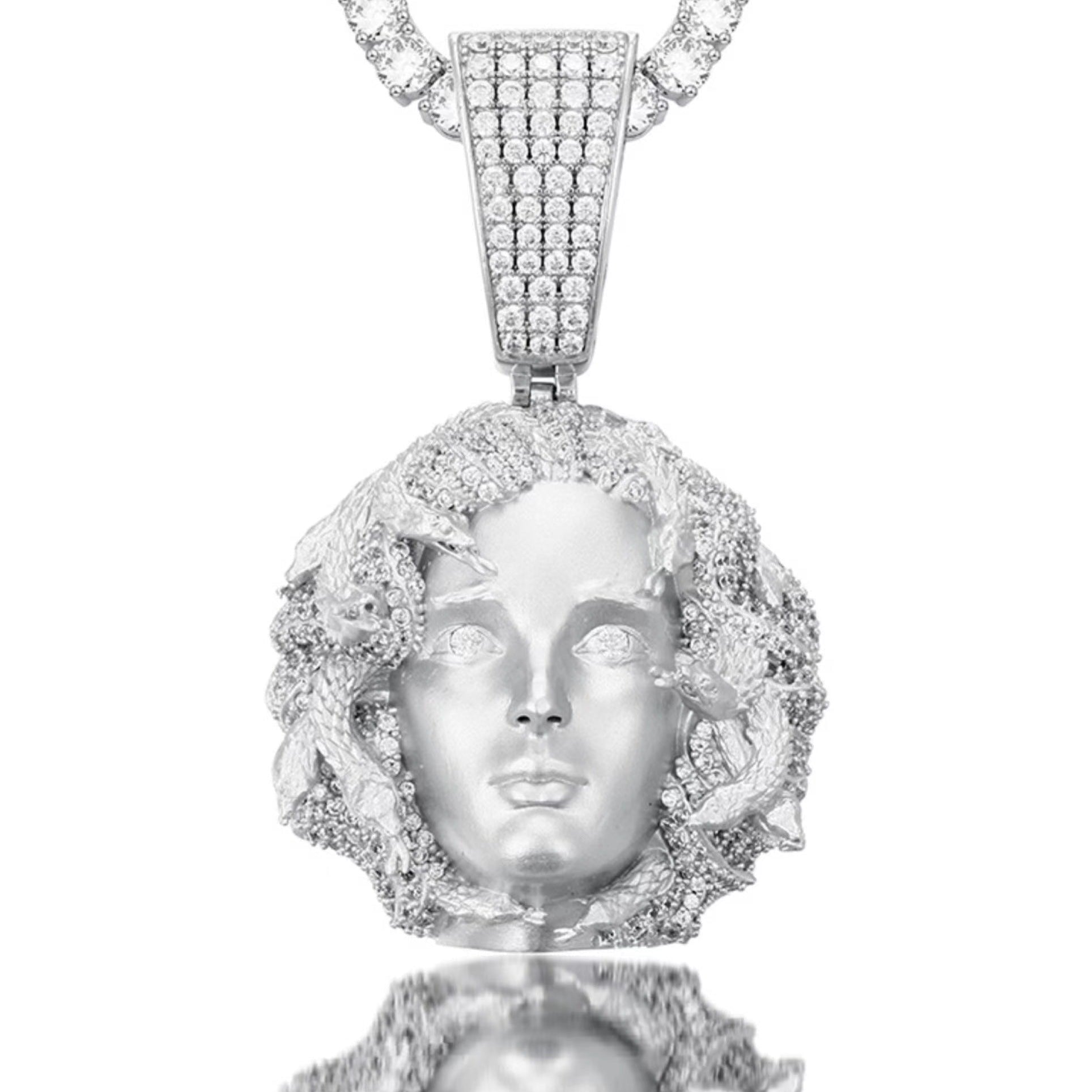 The Exorcism® - Diamond Medusa Head Pendant White Gold 18" Free Rope Chain