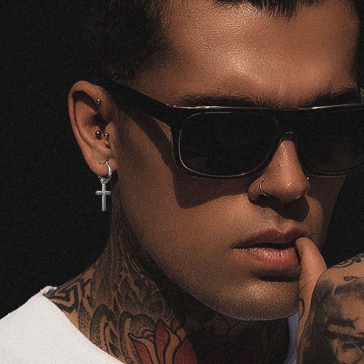 The Faith® - 925 Sterling Silver Hoop Dangle Cross Men's Earrings