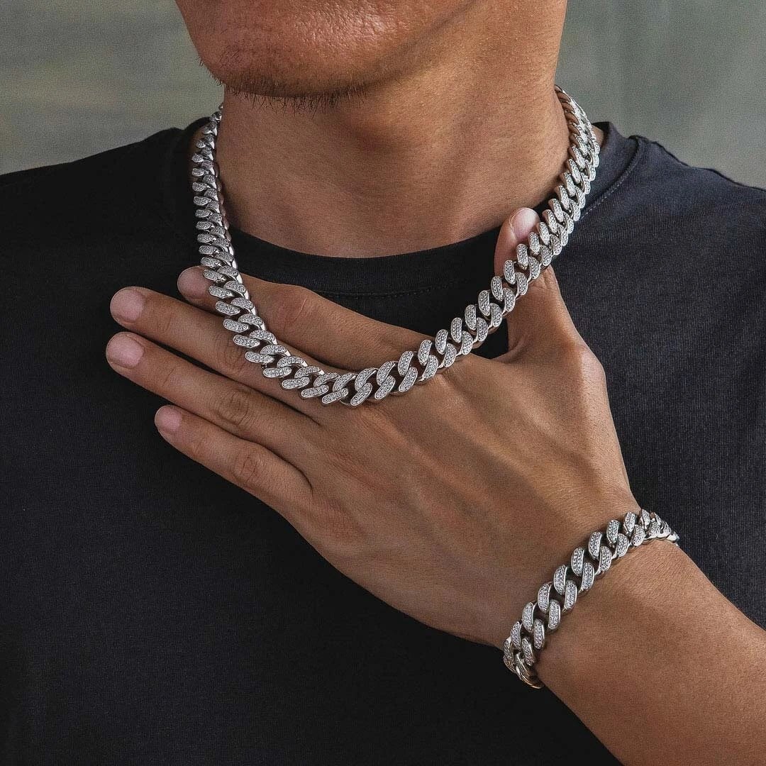 The Frozen Heart® - 12mm 2 Rows Iced Out Cuban Link Chain White Gold Plated