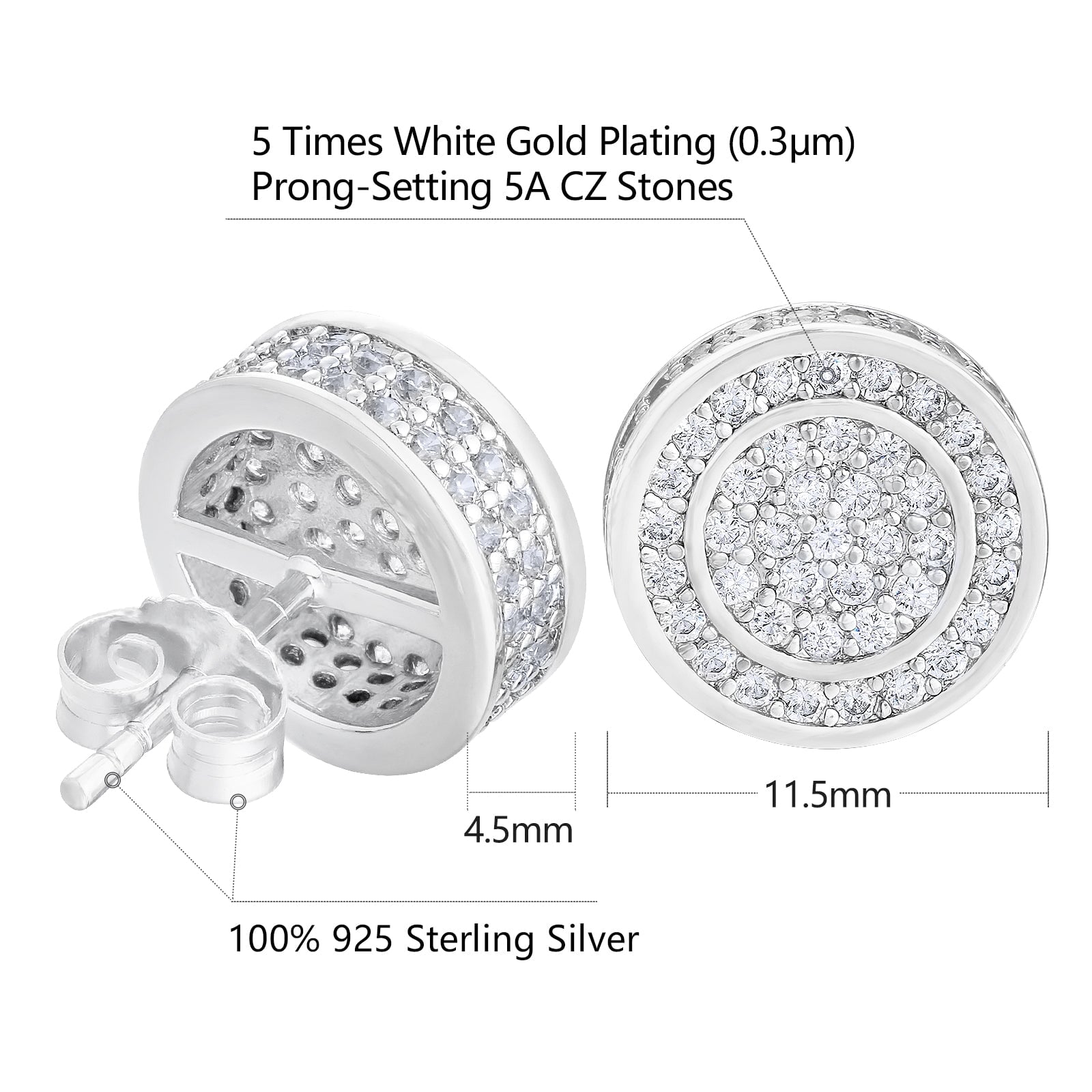 The Giant® - Iced Out 12mm Big Round Stud Earrings for Men Earrings