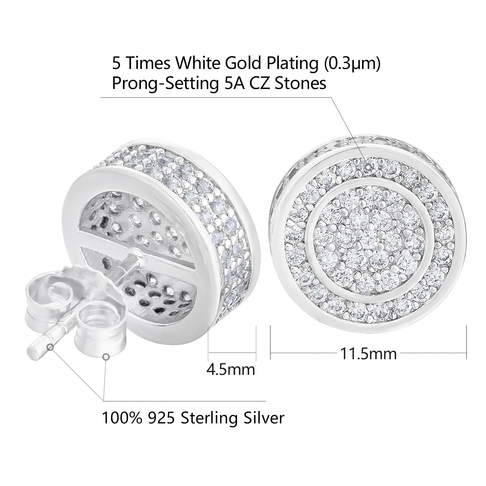 The Giant® - Iced Out 12mm Big Round Stud Earrings for Men Earrings 