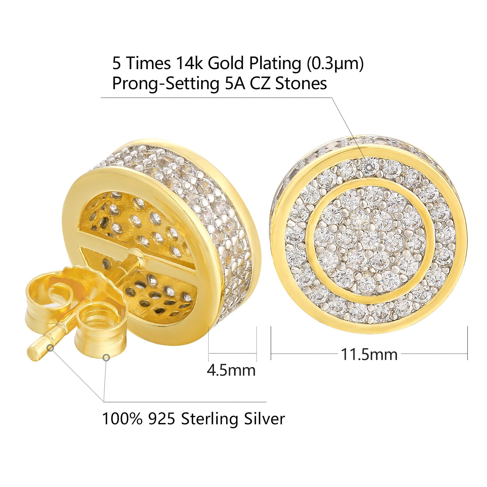 The Giant® - Iced Out 12mm Big Round Stud Earrings for Men Earrings