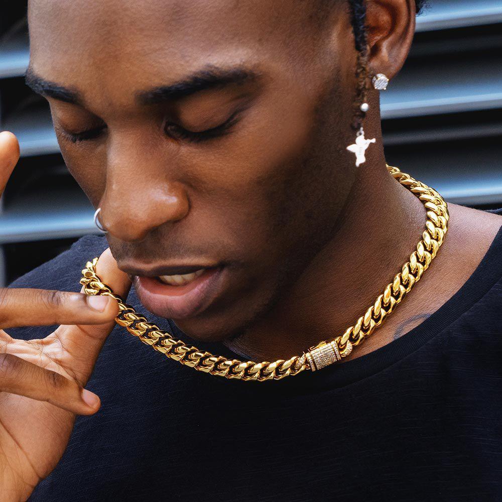 The Golden Nugget® - 12mm Iced Miami Cuban Link Chain 18K Gold Plated with CZ Clasp