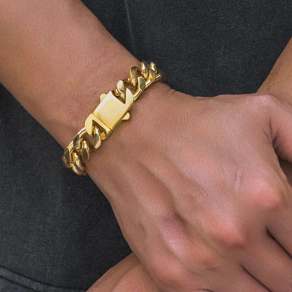 The Golden Time Ⅲ® - 14mm Cuban Link Bracelet in 18K Gold Bracelets
