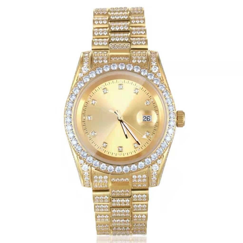 THE GOLDEN TIME® - Iced Out Diamond Presidential Watch in 18K Gold 18K Gold
