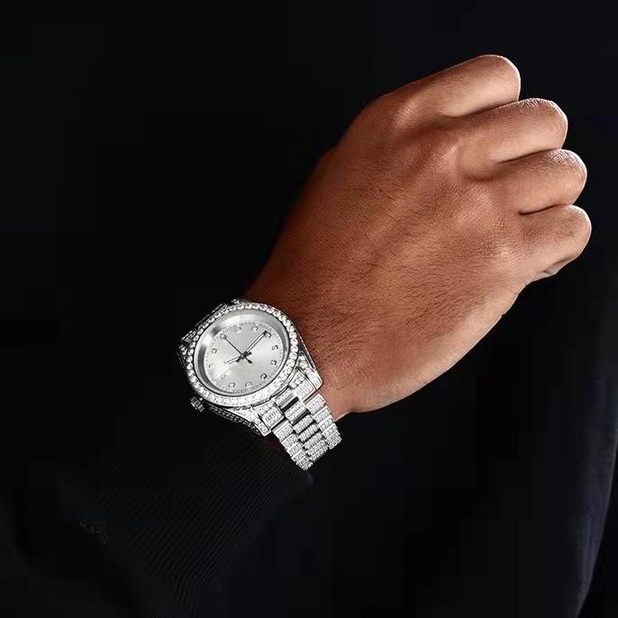 THE ICE CUBE® - Iced Out Diamond Presidential Watch in White Gold (White Dial) Watches