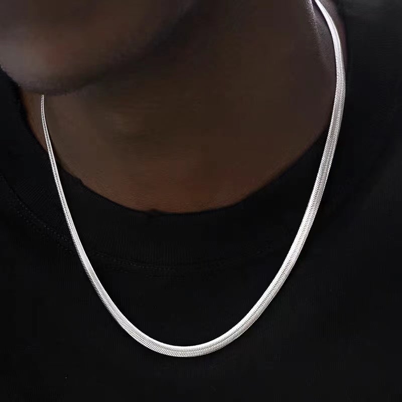 The Kukulcan Serpent® - 925 Sterling Silver Herringbone Snake Chain in White Gold