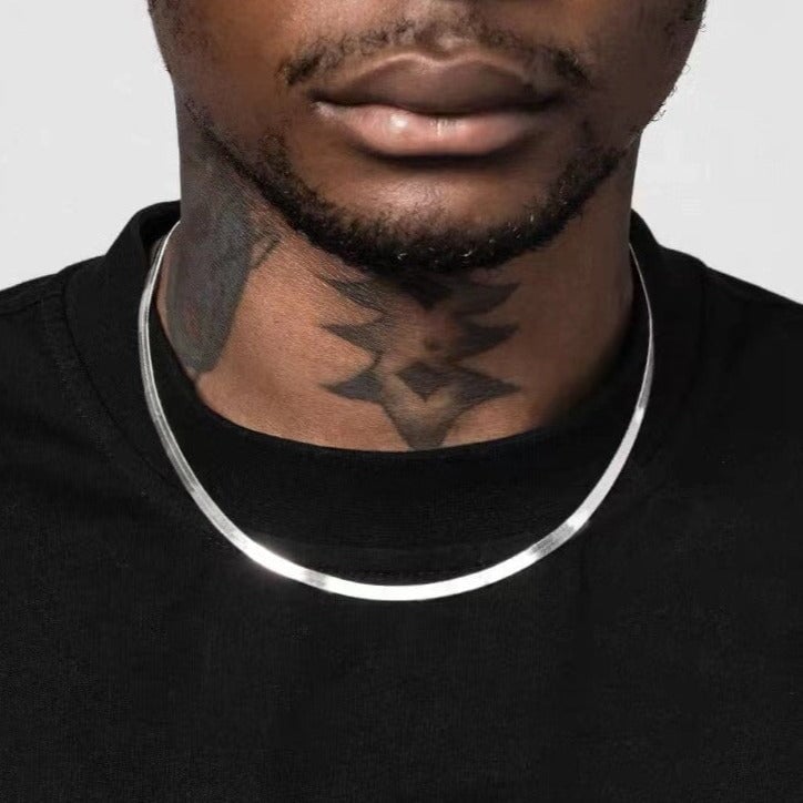 The Kukulcan Serpent® - 925 Sterling Silver Herringbone Snake Chain in White Gold