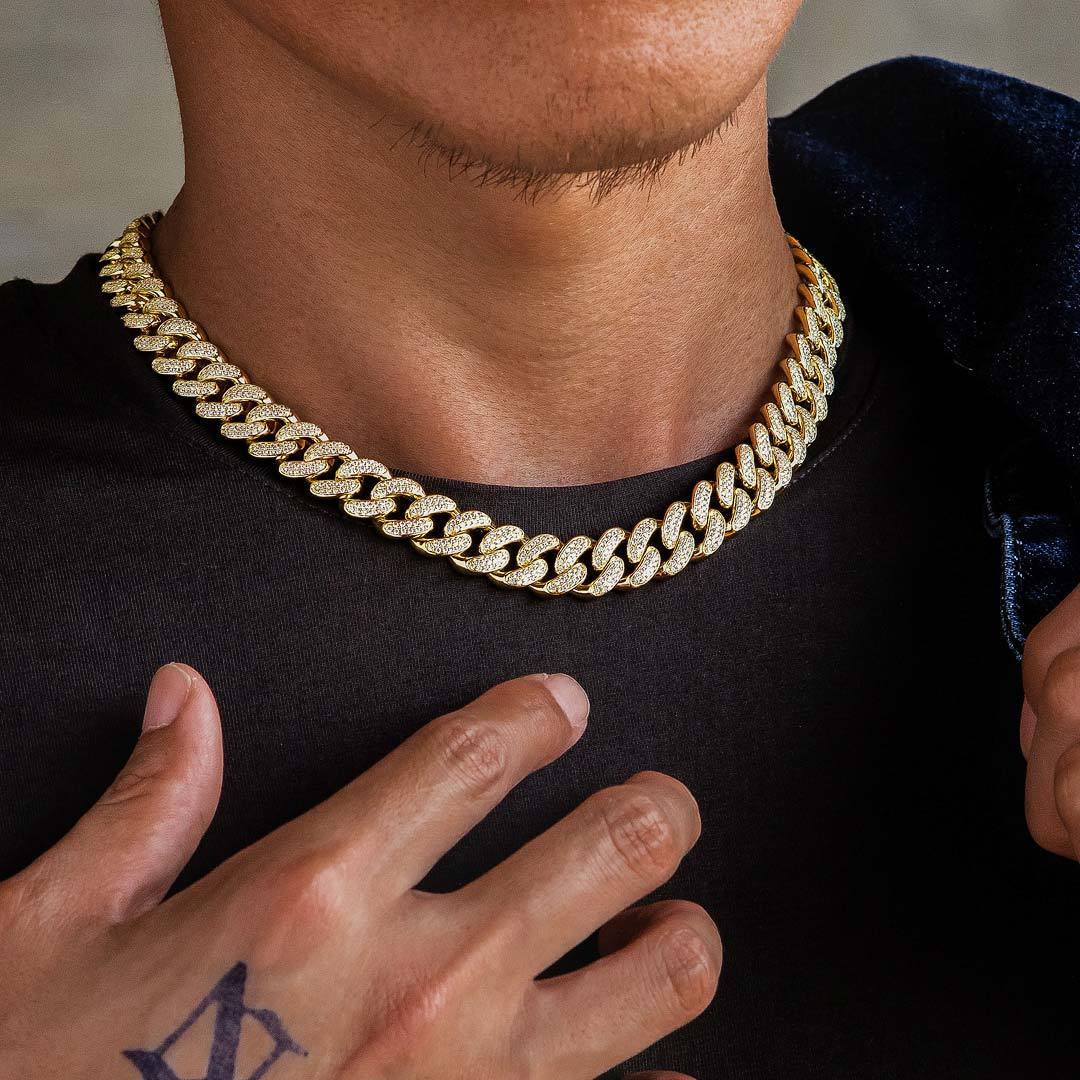 The Lion Heart® - 12mm 2 Rows Iced Out Diamond Cuban Link Chain in 14K Gold