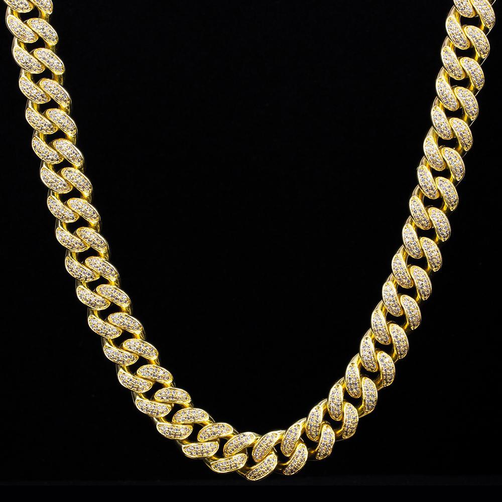 The Lion Heart® - 12mm 2 Rows Iced Out Diamond Cuban Link Chain in 14K Gold