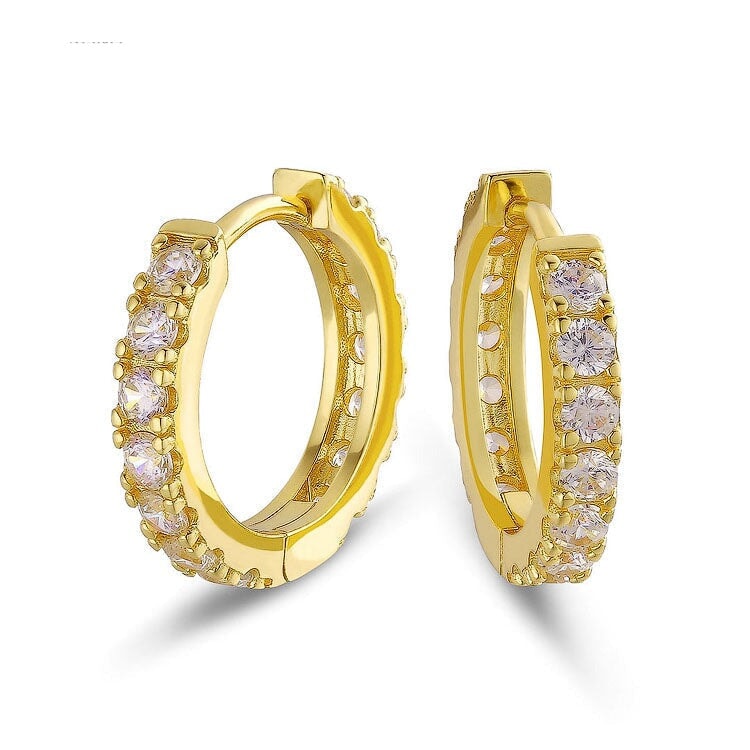 The Magic Circle® - 925 Sterling Silver Diamond Men's Hoop Earrings in 14K Gold Earrings