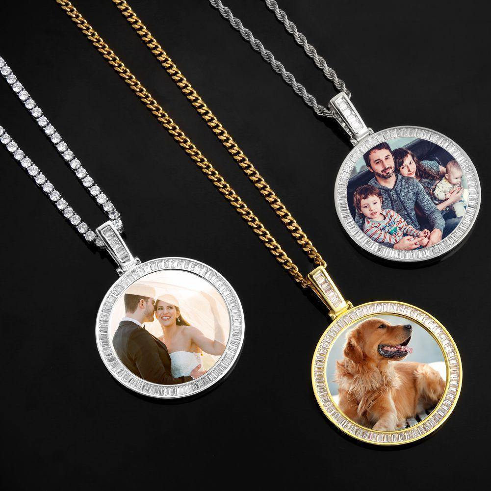 THE MISSING® - Custom Iced Out Baguette Cut Round Photo Pendant CUSTOM